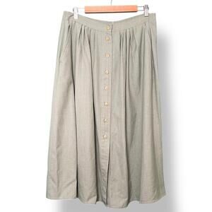 A-Line Button-Front Midi Skirt in Light Olive